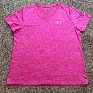 Under Armour Women's Heather Hot Pink V-Neck Performance Tee